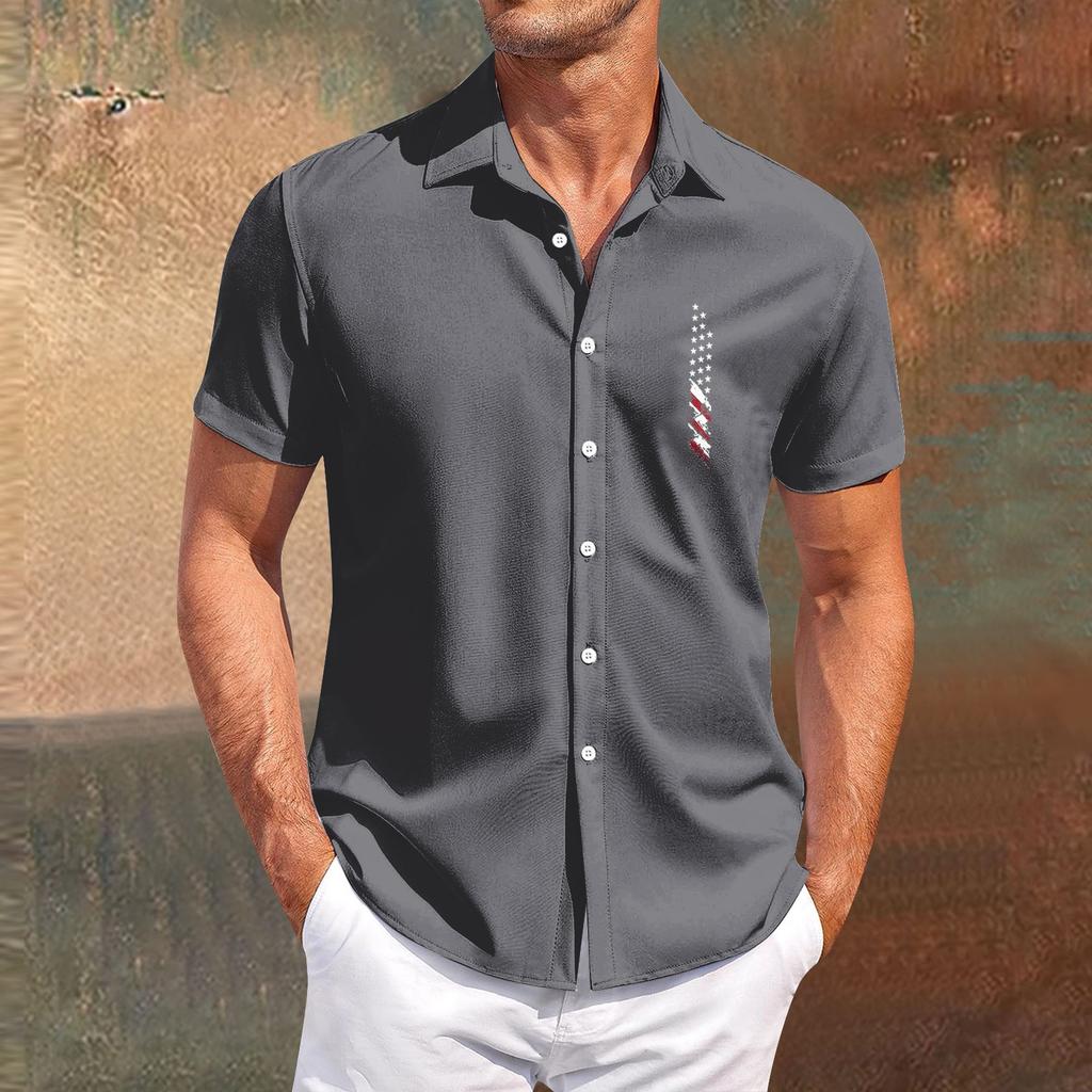 Independence Day Printed Men's Casual Short-sleeved Shirt for Slimming and Fashionable Men