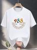 Motivational 988 Text Print T-shirt - White Casual Short Sleeve Round Neck Summer Tee