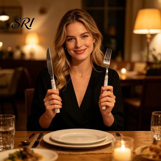 Stylish Dining Utensils Stainless Steel Tableware Set 5 Piece Ergonomic Marble Handle Flatware Includes Steak Knife Fork Spoon Coffee Durable And for