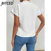 Women's Fashion Casual Solid Color Print V-Neck Short Sleeve Blouses & Shirts