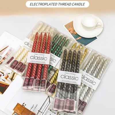 4pcs European Electroplated Proposal Candle Wedding Long Rod Candle Birthday Thread Colored Candle Romantic Outfit Candle