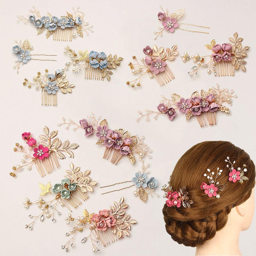 Romantic Bride Hair Jewelry Wedding Bridal Clips Flower Hair Pin Hair Combs Leaves Tiara