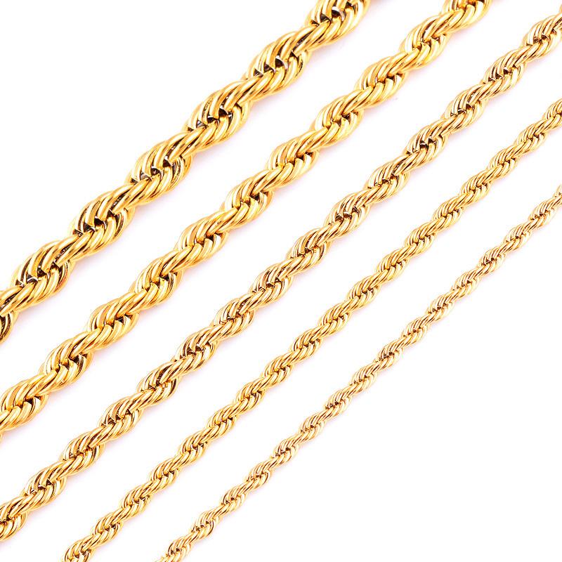 Non-Fading 316L Stainless Steel Rope Chain Necklace for Men & Unisex, Hip Hop Style