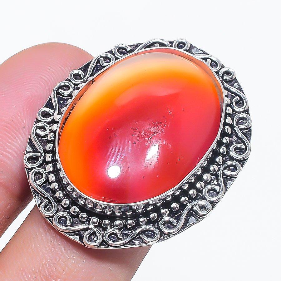 

Натуральный сердолик, ручная работа, ювелирное изделие из стерлингового серебра 925 пробы, кольцо, размер 8 e7L04