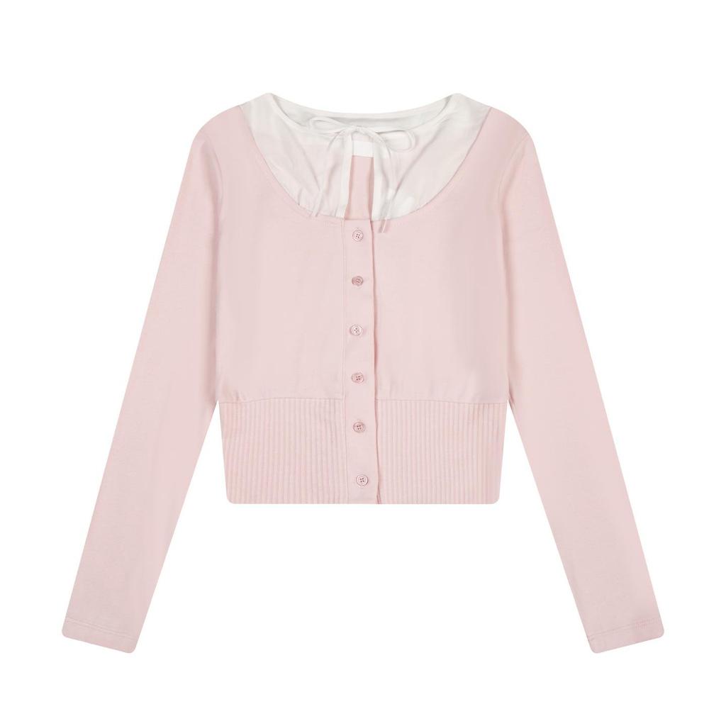 MK Trendy Cross-border Faux Two-piece Button Knit Cardigan Sweater