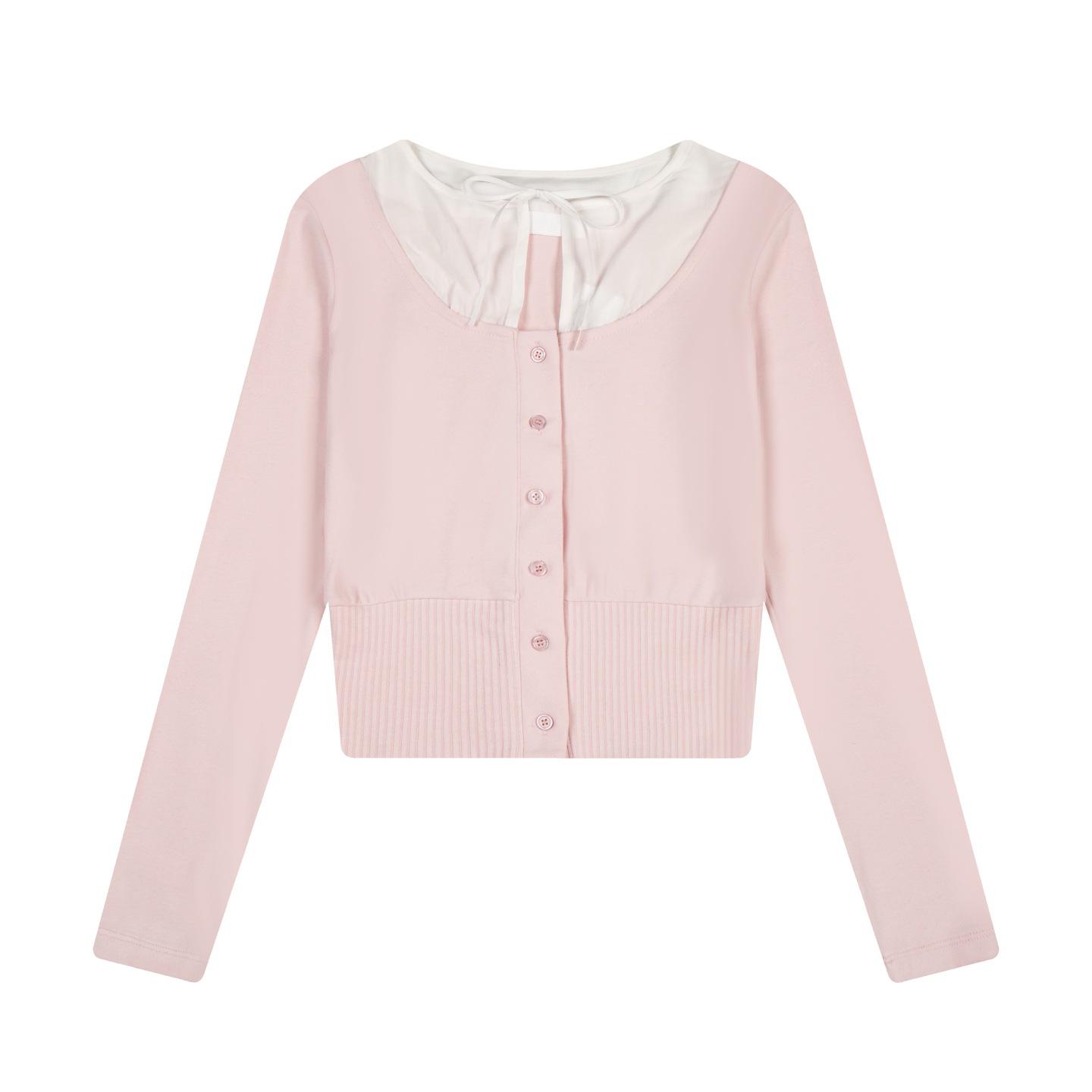 MK Trendy Cross-border Faux Two-piece Button Knit Cardigan Sweater One size