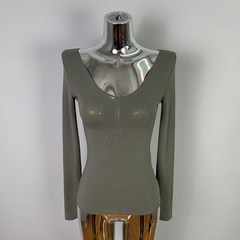 Korean Dongdaemun Slim-Fit Sexy Long Sleeve T-shirt with Large Neckline