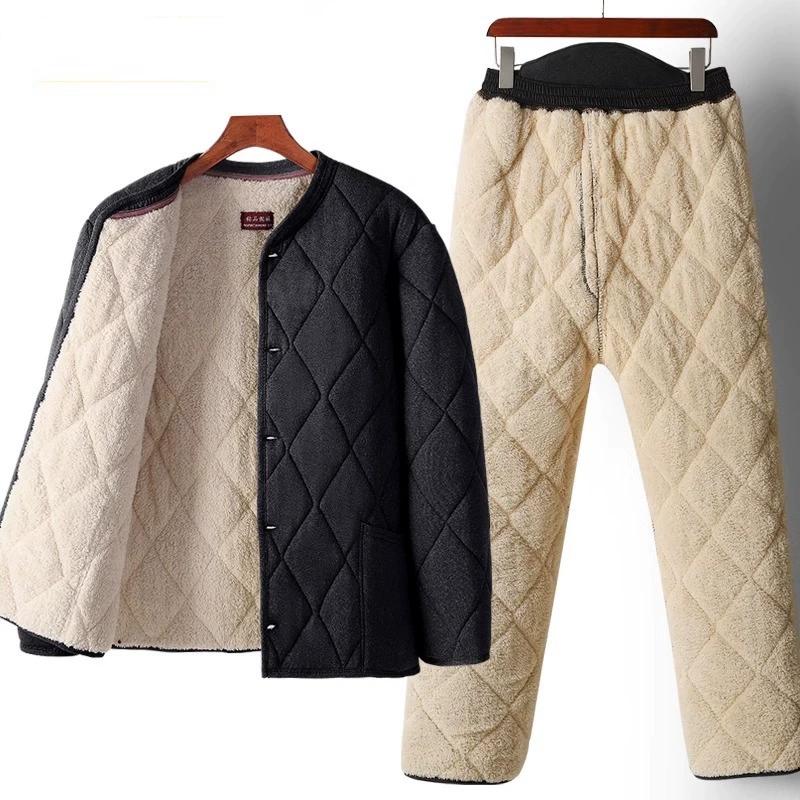 

Пожилая и пожилая стеганая куртка Папа Зимняя одежда Плюс бархатная толстая стеганая куртка Стеганые брюки Костюм Для сохранения тепла Носите стеганую одежду внутри XXXXL чёрный