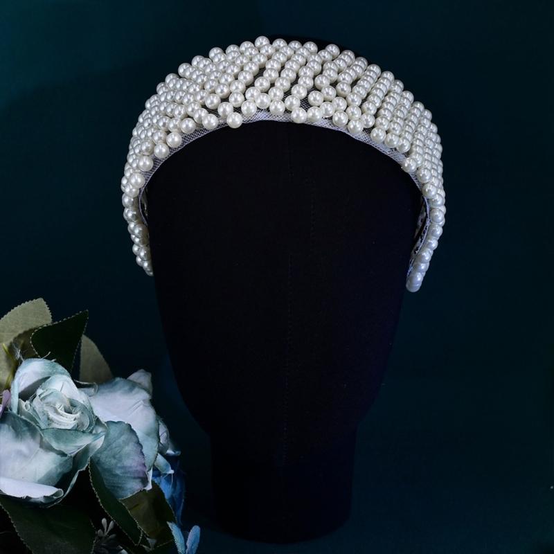 Elegant Faux Pearls Headbands Rhinestones Hair Hoop Girls Hairband for Weddings and Parties