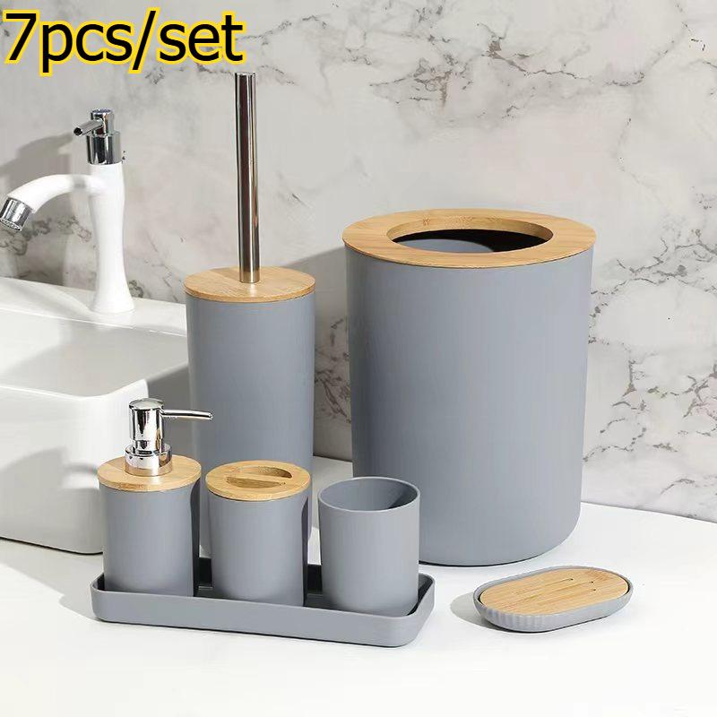 7pcs/set Home Bathroom Accessories Set Multipurpose Bathroom Organizer Kit with Toothbrush Holder Soap Dispenser Toilet Brush