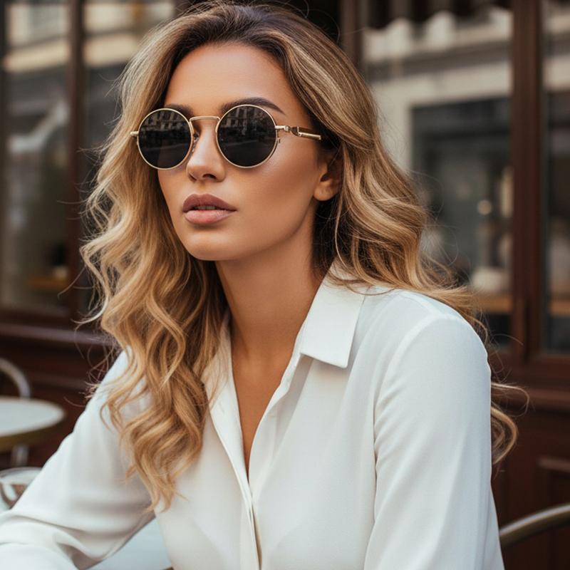 New Round-frame Sunglasses With Metallic Trend Spring Temple Arms And Colorful Ladies' Retro Sunglasses 8478