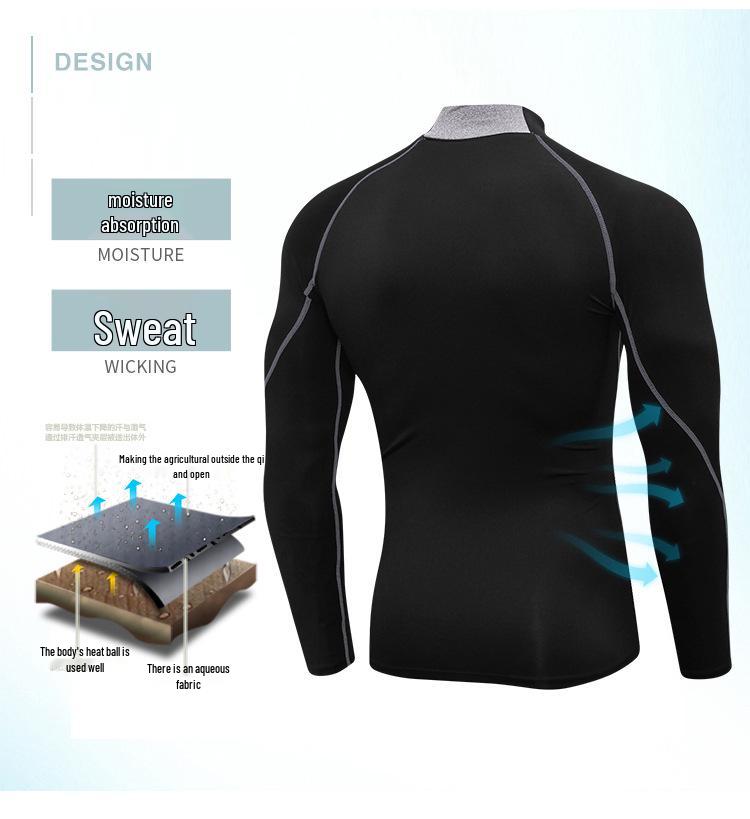 Men's High Neck Performance Long Sleeve Sports Shirt - Stretch, Breathable, Stand-Up Collar for Running & Basketball