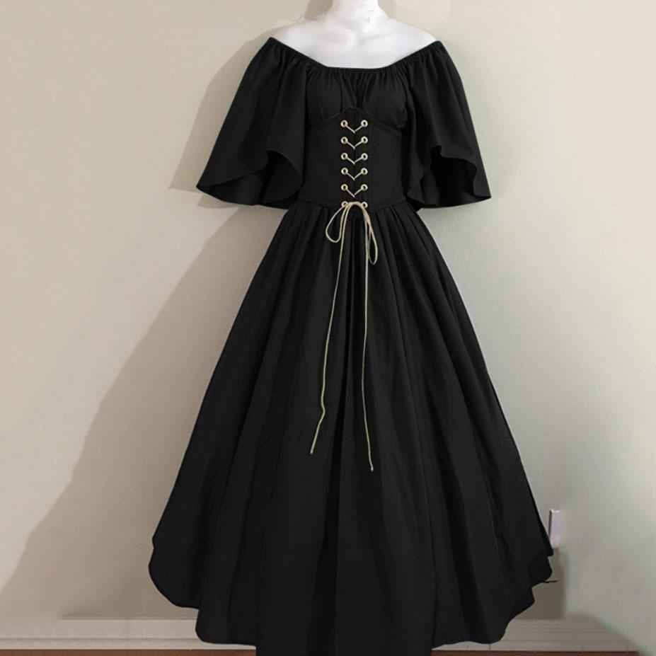 

Средневековое ретро контрастного цвета тонкое платье с летящими рукавами, большое свободное платье с открытыми плечами, женское платье для выступлений M