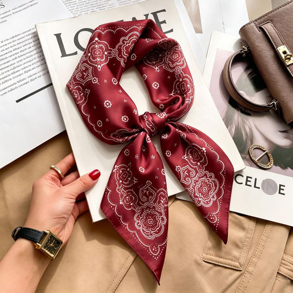 Simple temperament Spring and summer female imitation silk scarf versatile Korean version casual small square scarf neck protection decorative scarf