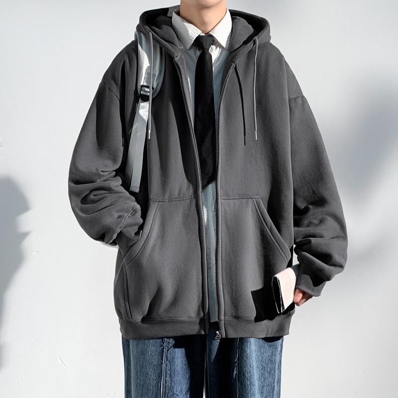 Solid-color Sweatshirt Jacket Men's Simple and Trendy Jacket Women's Spring and Autumn Hooded Jacket Loose and Casual Cardigan Top