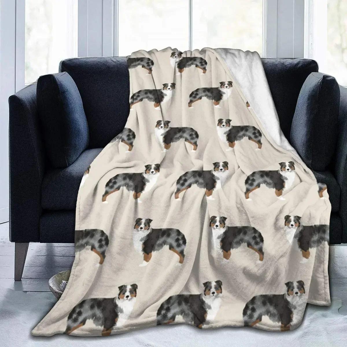 

Одеяло из шерпы для австралийской овчарки, плед для дома, офиса, путешествий, дивана, теплый, уютный, легкий флис, одеяло для кровати, подарок# 75X95CM серый