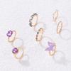 European and American new dripping butterfly imitation gemstone and diamond ring set Geometric twist ring seven-piece set