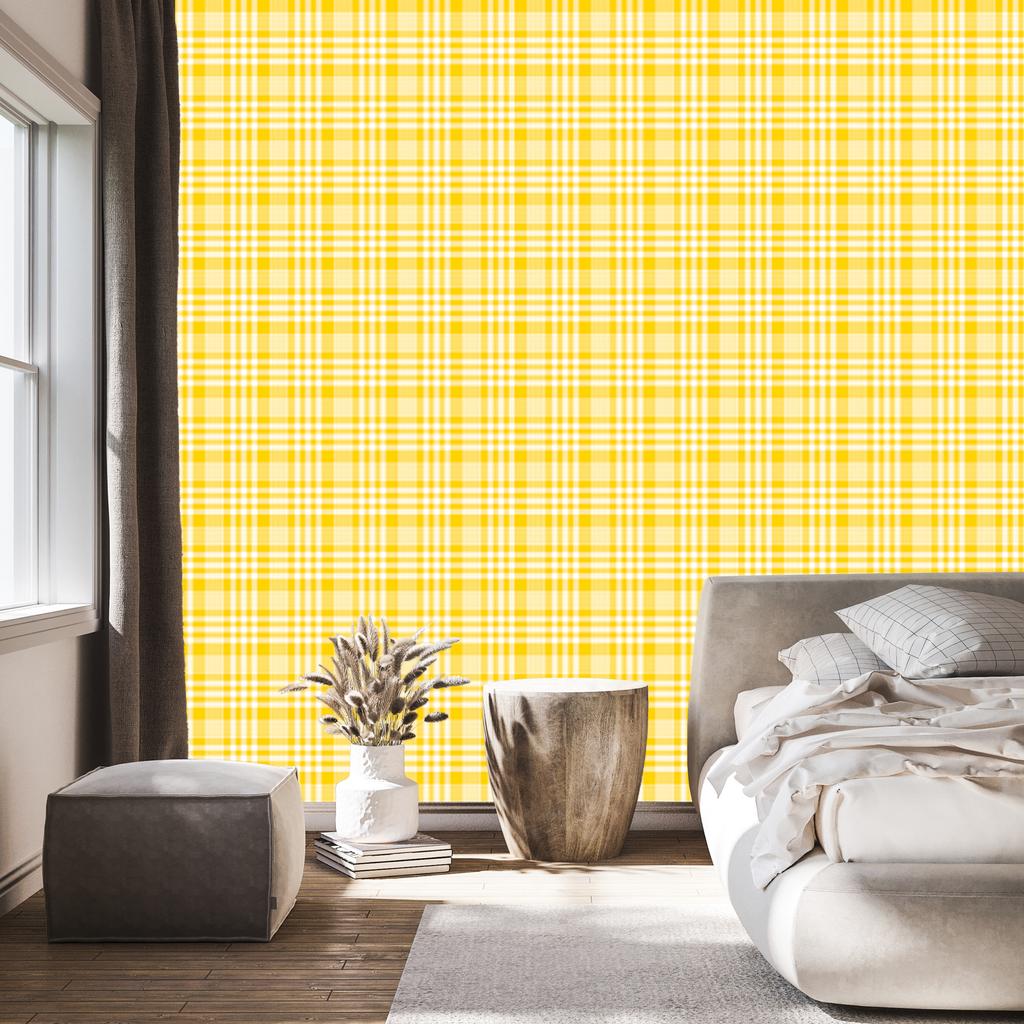 Yellow checkered wallpaper, cream and yellow, cream background, for living room and bedroom, 50x1000