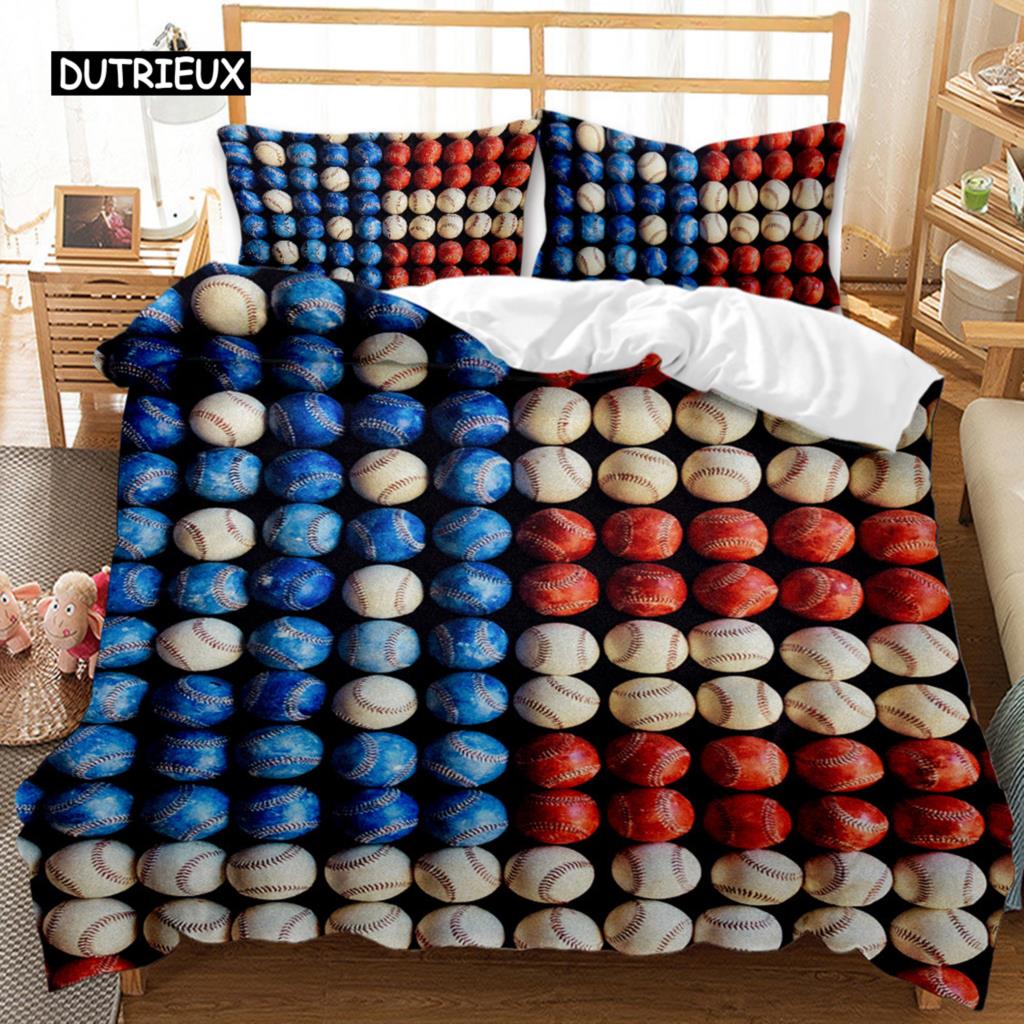 Zestaw Poszwy na Kołdrę z Motywem Piłek Zestaw Pościeli Rozmiar King Koszykówka Futbol Piłka Nożna Baseball Poliestrowa Poszwa na Kołdrę dla Dzieci Nastolatków