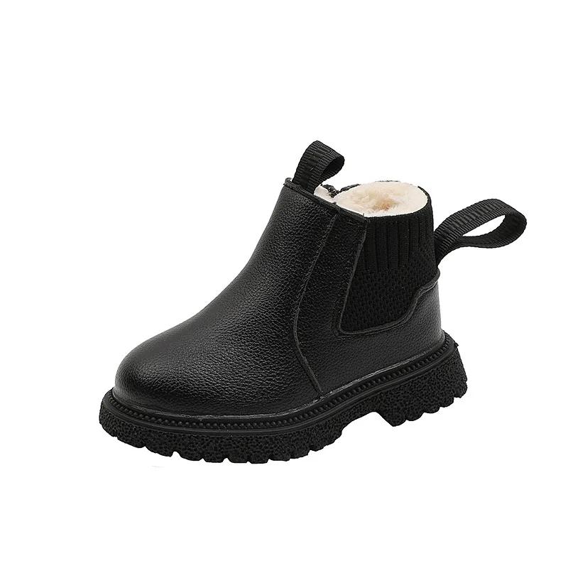 

Winter Boots Kids Boys Girls Short Boots Black Beige Brown Velvet Chelsea Boots for Toddlers Nice Children Platform Shoes I07088 21 чорний
