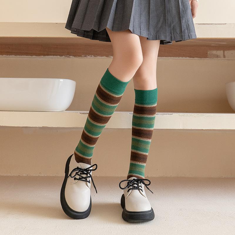 Ladies Spring and Autumn Personality Striped Cotton Preppy Style Cute Everything with Long Leg Socks