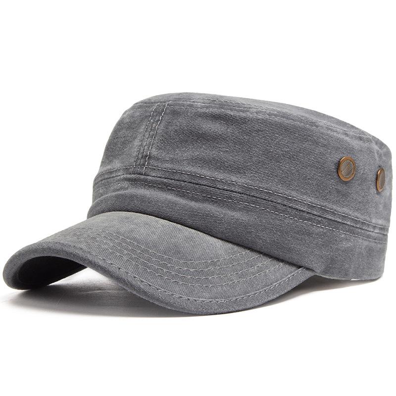 Men's Vintage Washed Cotton Flat Top Hat Sunshade Duckbill Cap for Outdoor and Military Use