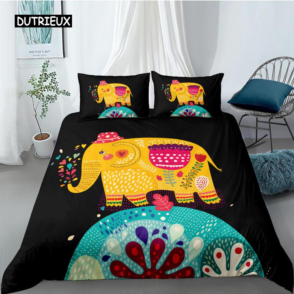 Elephant Duvet Cover Set Bohemian Style Decorative Quilt Cover Set Soft Microfiber Double Queen King Size Polyester Bedding Set