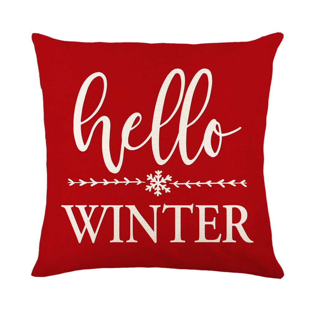 Red Series Snowflake Reindeer Pattern Throw Pillow Cover with Short Plush Print for Living Room Sofa Decoration Cushion Cover