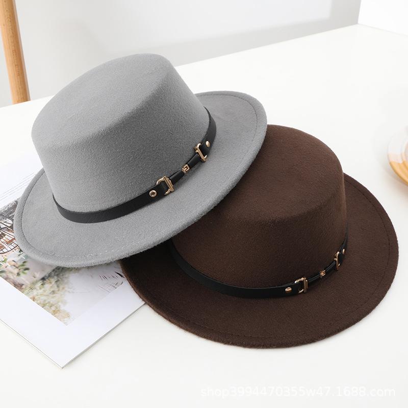 Autumn and Winter New Retro British Style Flat Top Hat Couple Men and Women Gentleman Hat Stage Performance Small Brim Fashion Hat