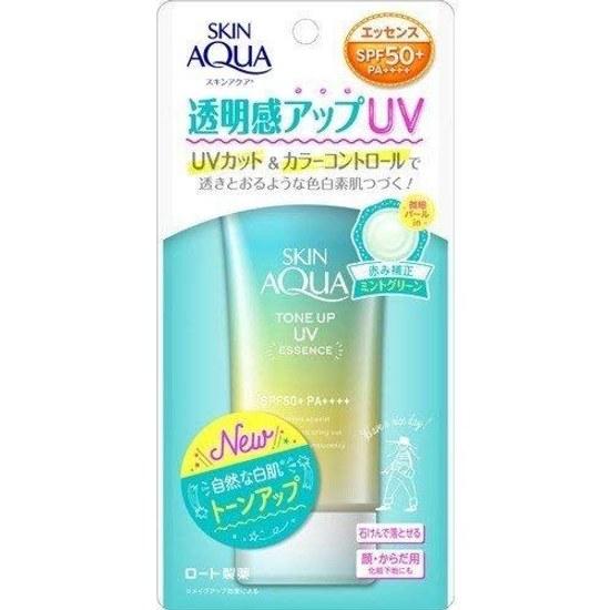 Skin Aqua Tone Up UV Essence Sunscreen Enhances Transparency Refreshing Soap Scent Mint Green Color 80g Set 3