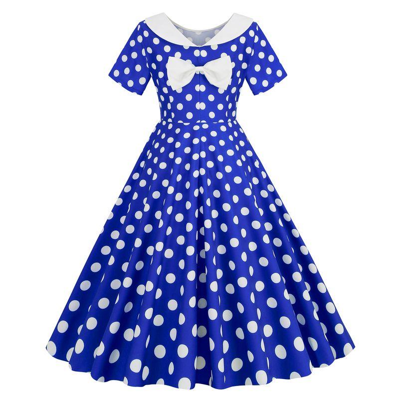 

Sweet Polka Dot Side Zipper Short Sleeve Dress Pullover Blue S