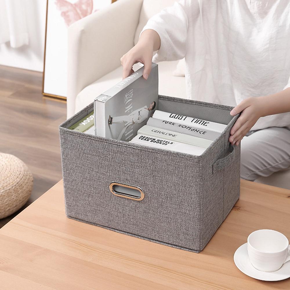 50×35×31cm Extra Large Cotton Linen Clothes Storage Box Foldable Organizer with Handles Dust-Proof Storage Bin for Home Wardrobe