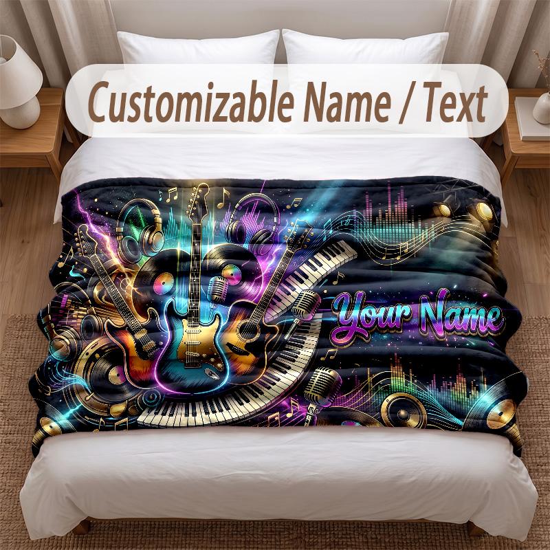 Music General Theme Soft Blanket Personalized Custom Name Text Print Warm Blanket Home Sofa Bedroom Decor