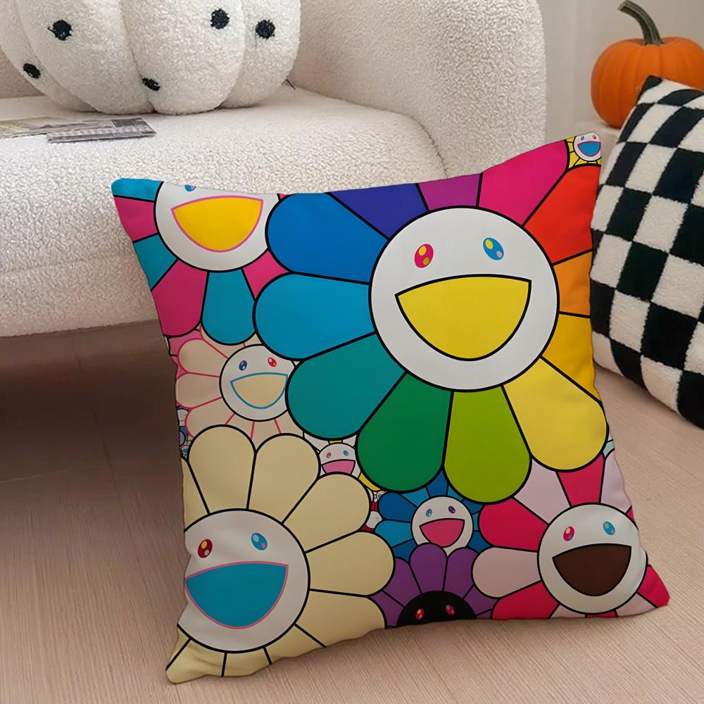 

Colorful Contemporary Art TTakashi Murakami Cushion Cover Throw Pillow Cover Hidden Button Durable Polyester Chair Cushion 30x30cm