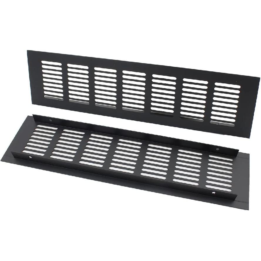 2PCS Air Vent Cover,TTZEZE Black Aluminium Alloy Ventilation Grille Rectangle Metal Louvered Grill Cover for Wardrobe Stove Shoes Cabinet Sink