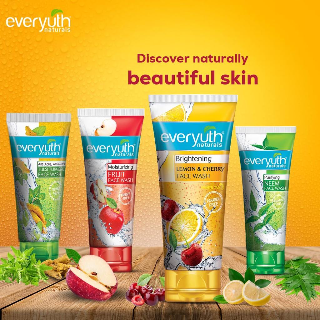 Everyuth Naturals Brightening Lemon And Cherry Face Wash 150g Pack Of 2 For Deep Cleansing Oil Control Tan Reduction