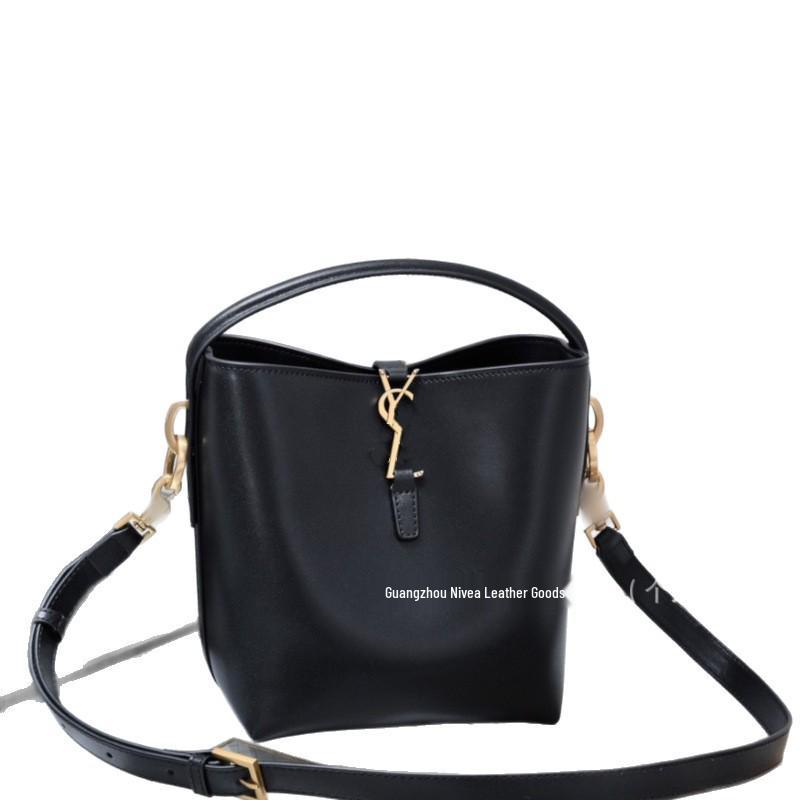 YSL Classic Black Leather Bucket Bag LE37 – Women's Versatile Single Shoulder Crossbody Bag