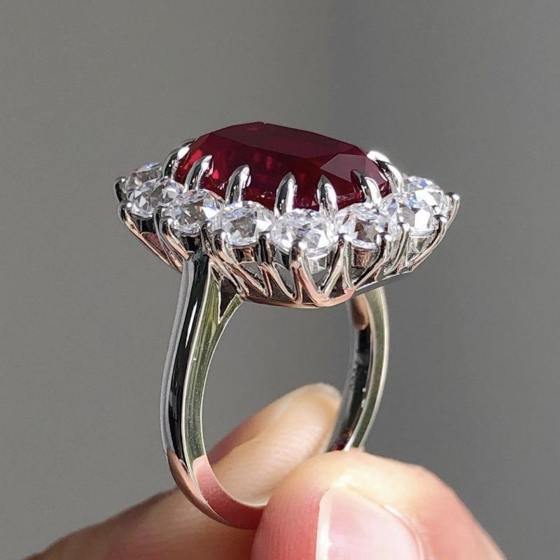 Delicate Square Flower Silver Color White Red Stone Rings Fashion Metal Party Rings for Women Jewelry