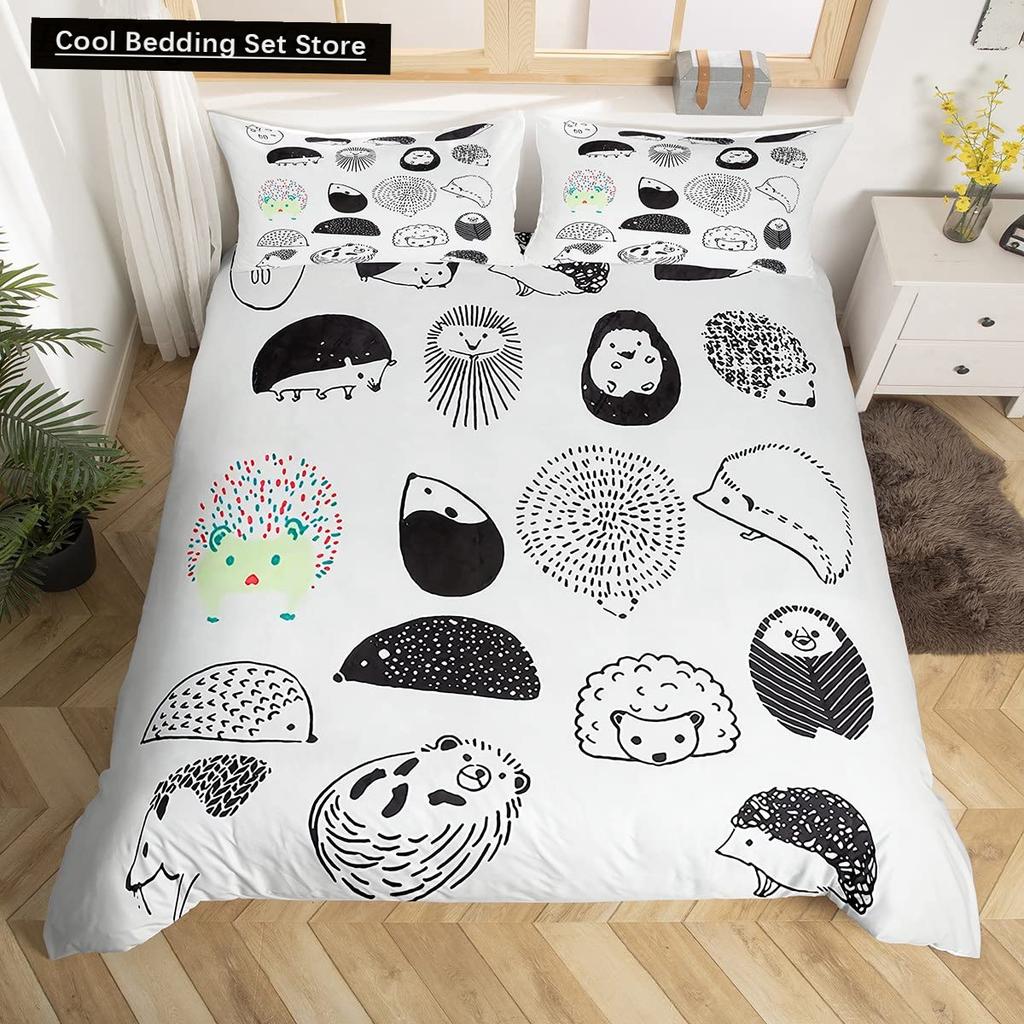 Cartoon Hedgehog King Queen Duvet Cover Rainbow Iridescent Bedding Set For Kids Girls Boys Starry Sky Animal 2/3Pcs Quilt Cover