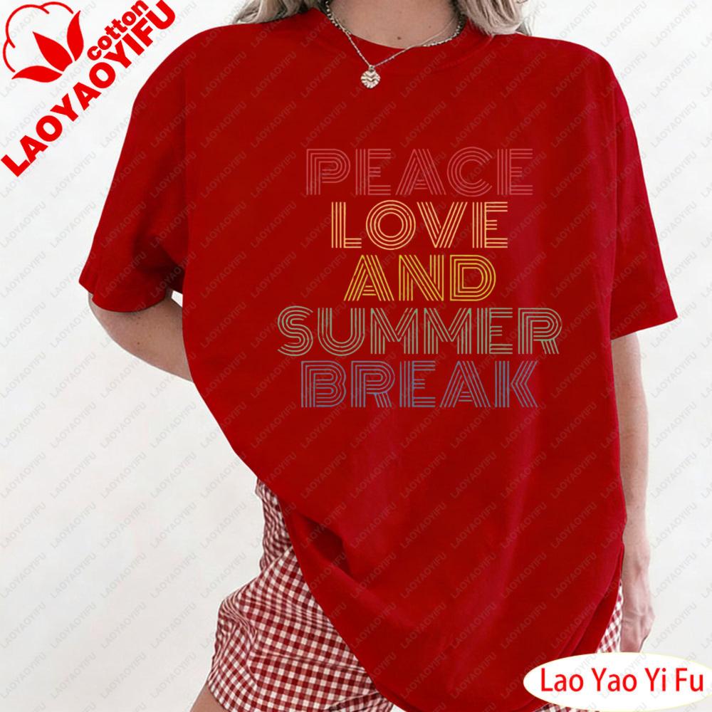 

Peace Love and Summer Break Summer Lover TShirt Retro Fashion Summer Beach Vacation Clothes Ladies Casual Wear Women Clothing S