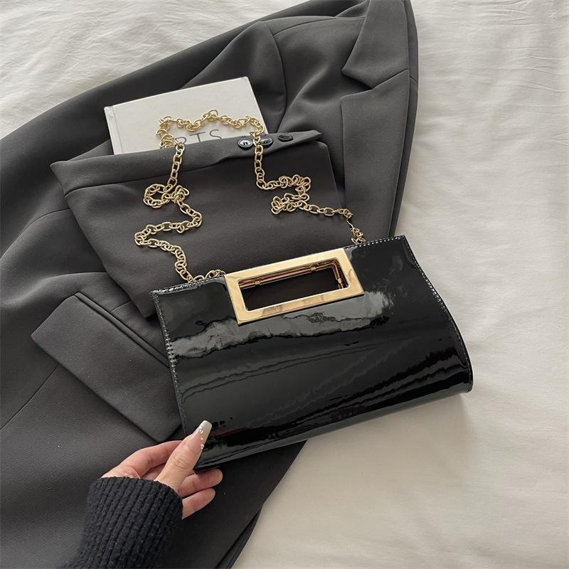 2026 Summer Lacquer Leather Women's Square Gold PU Banquet Bag Fashion Classic Large Capacity Storage Single Shoulder Chain Bag