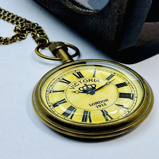 Antique Vintage Maritime Victoria London 1875 Brass Pocket Watch Handmade 5.08 Cm
