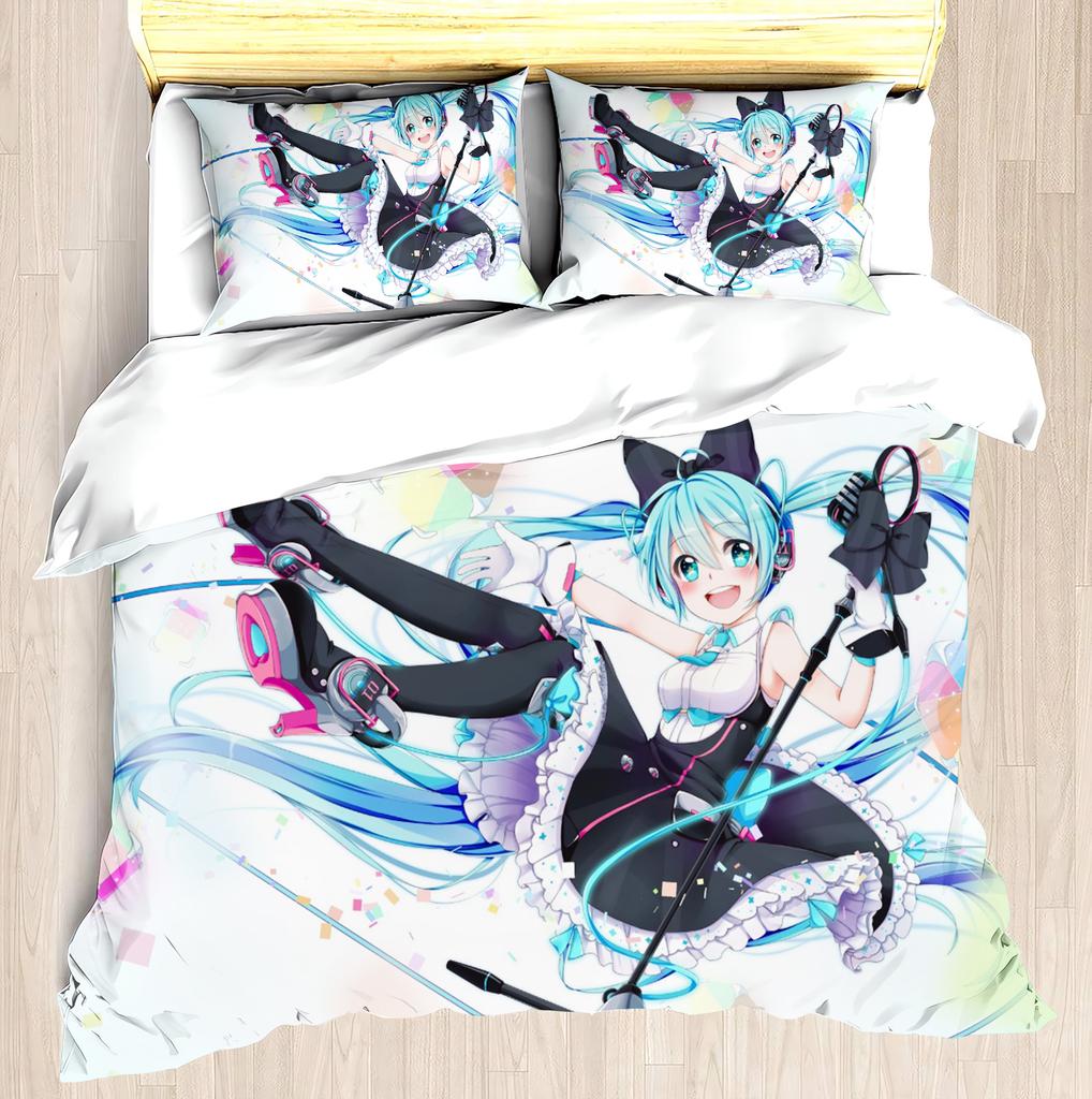 Hatsune Miku Anime Haus Schlafzimmer Komfort Nordisches Polyester Material Geeignet für Kinder und Erwachsene 3-teiliges Set