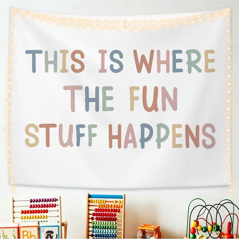 Muted Rainbow Letter Tapestry Wall Hanging Classroom Better With You Inspirational Aesthetic Wall Art Nursery Decor