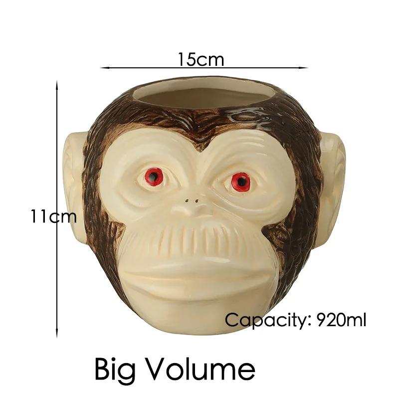 Ceramic Monkey Head Mug, Tiki Mug, Hawaii Tiki Mugs, Cocktail Cup, Wine Mug, Ceramic Tiki Mugs, Great for Drink 920ml