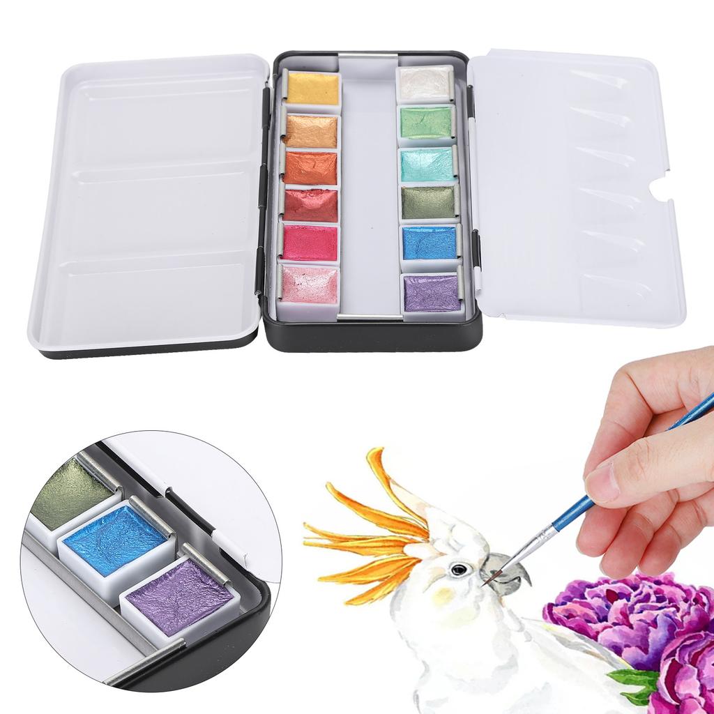 Prly Lustre Watercolor Paint Portable Bright Color Watercolor Pigment Set with Box