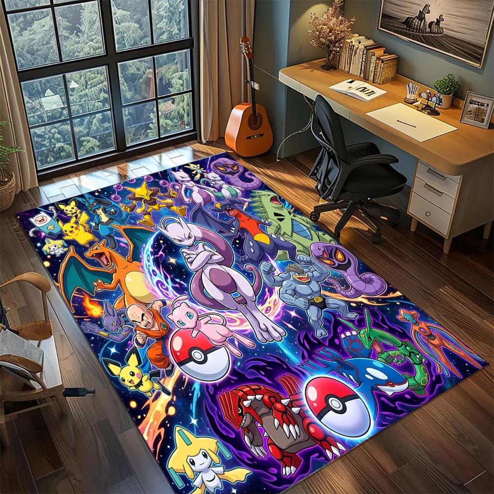 Pokemon Pikachu Gamer Room Rug Carpet Large Area Non Slip Washable Floor Mat Bedroom Home Decor.-TING
