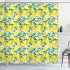 Lemon and Green Leaf Pattern Waterproof Polyester Shower Curtain 180x180cm - Fresh Citrus Fruit Print Bath Curtain with Hooks