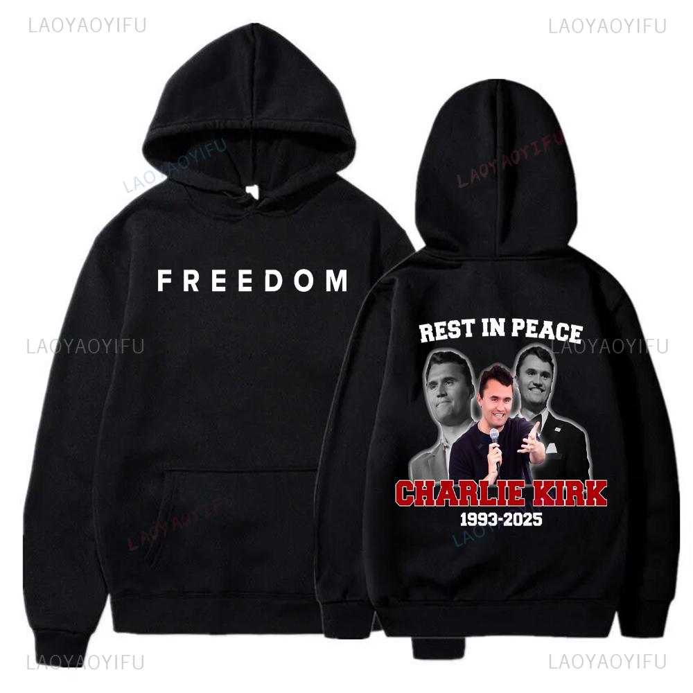 Street High Quality Charlie Kirk Liberty Print Hoodie Unisex Autumn and Winter Casual Long Sleeve Warm Pullover Men's Sweatshirt