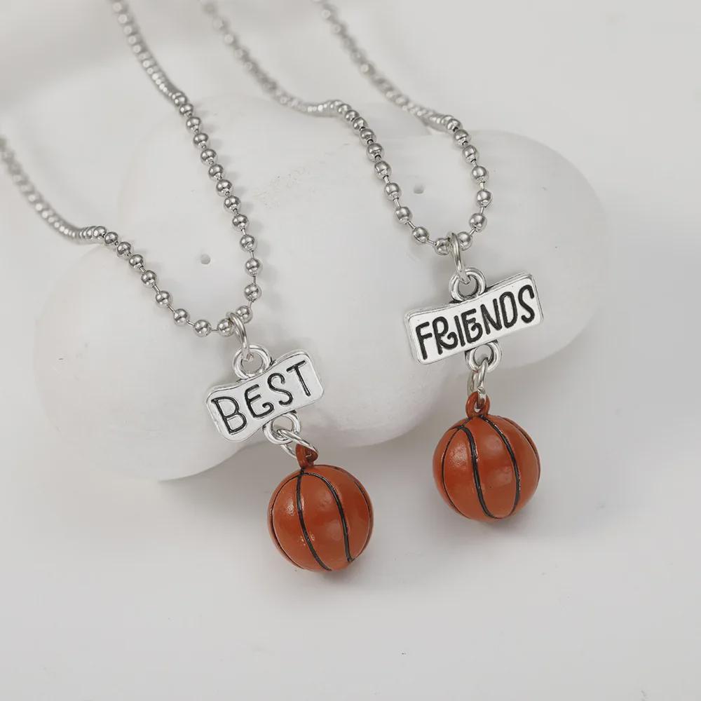 Colier cu pandantiv sport pentru copii - Design BFF cu tematică de baschet și fotbal